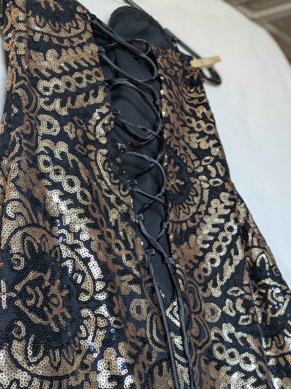 Black Gold 1920's inspired mermaid sequin gown small flapper girl vibes corset - Picture 8 of 10